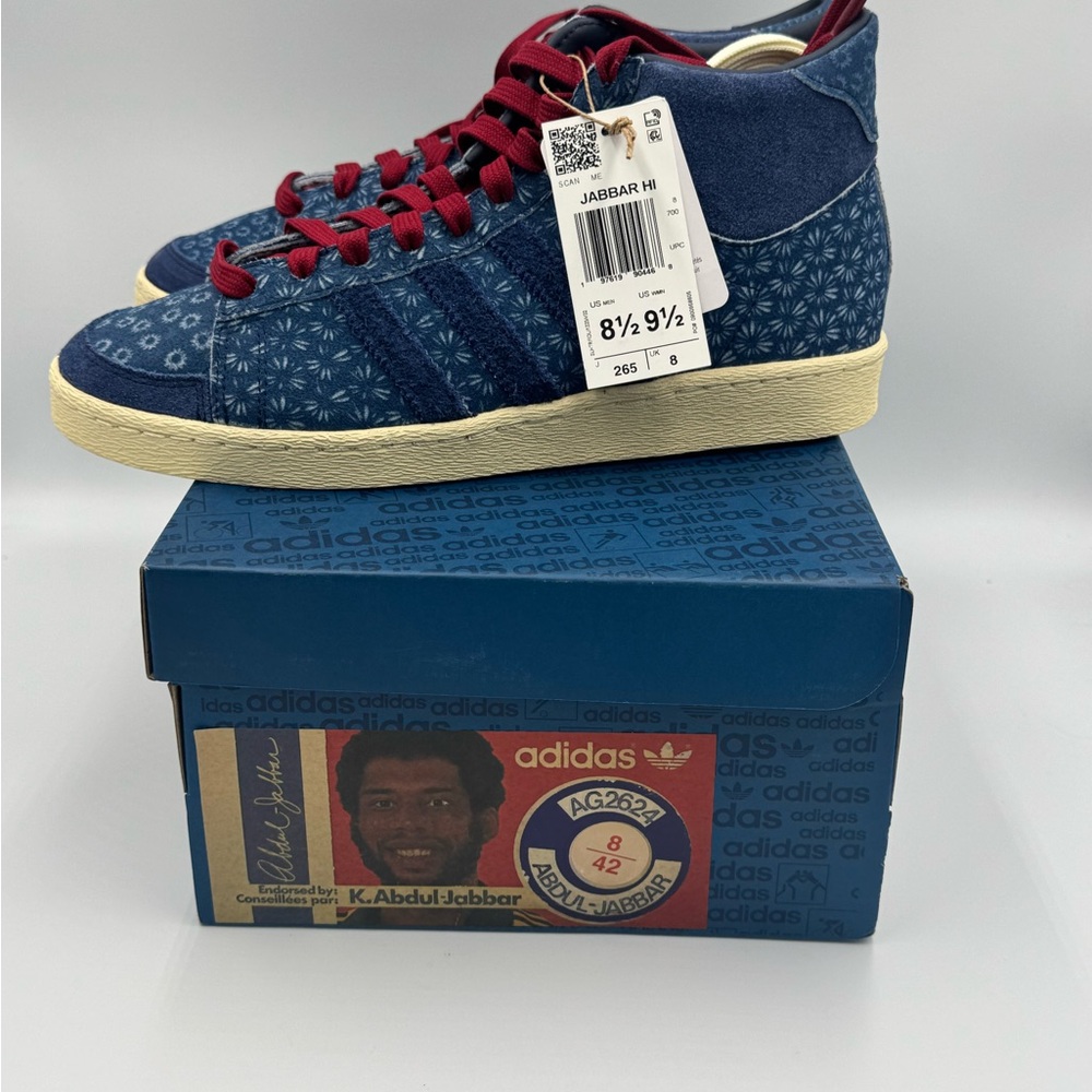 Adidas Jabbar Hi Blue Pattern Red Cream Laces M8.5 W9.5 New in box JS0813